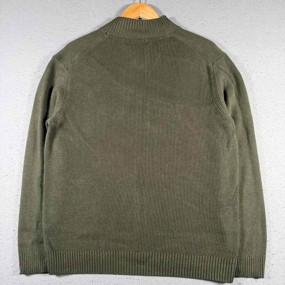Mizzen+Main Men Olive Green Ribbed‎ Mock Neck Button Up Sweater XL Comfort